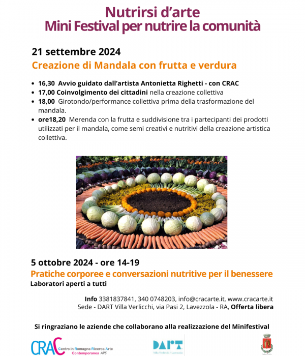 Posticipato al 5 Ottobre per emergenza climatica ‘Nutrirsi d’arte – Mini Festival per nutrire la comunità’