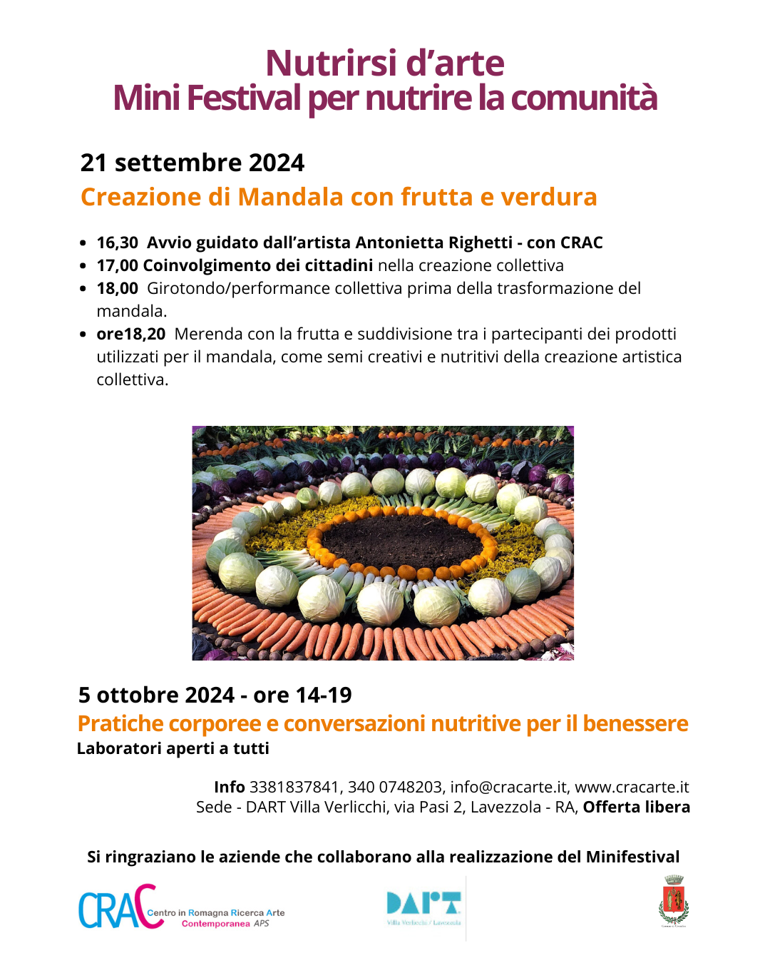 Posticipato al 5 Ottobre per emergenza climatica ‘Nutrirsi d’arte – Mini Festival per nutrire la comunità’